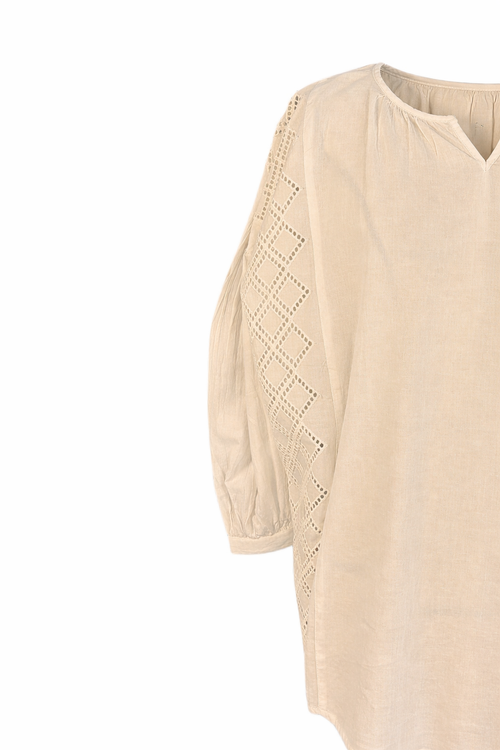 Blusa in Cotone con Inserti Sangallo