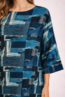 Kaftan in Cotone con Stampa Patch Geometrica