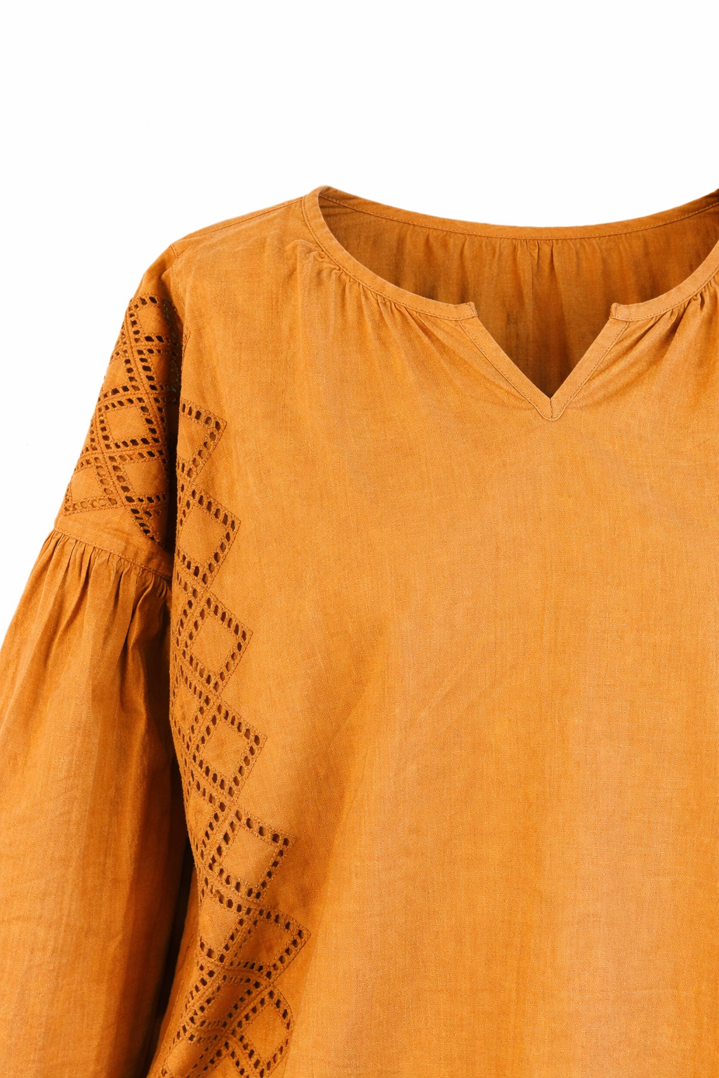 Blusa in Cotone con Inserti Sangallo – Camel