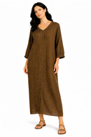 Kaftan in Cotone Verde con Impunture Arancio