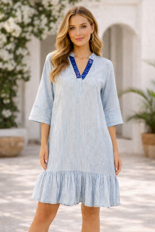 Dress Righe Patch Seta