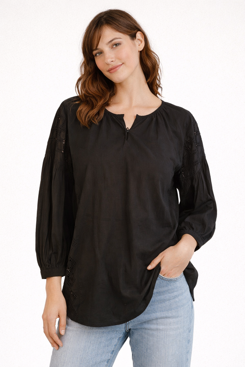 Blusa in Cotone con Inserti Sangallo