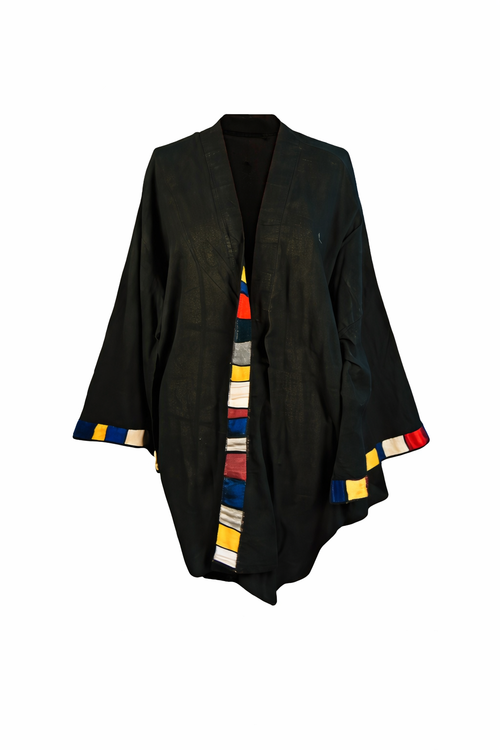 Kimono in Cotone con Applicazioni in Seta