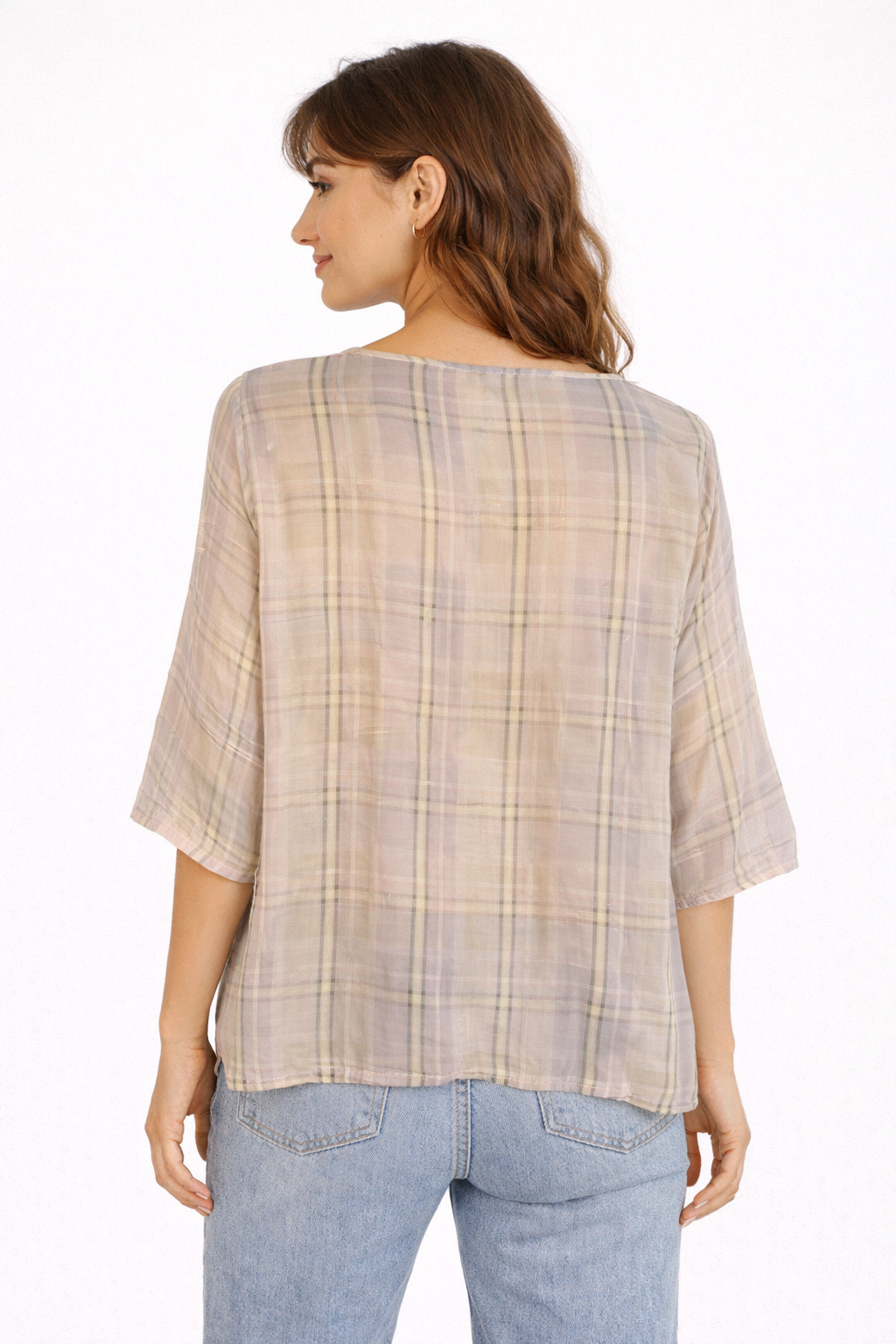 Blusa in Seta a Quadri Tono su Tono