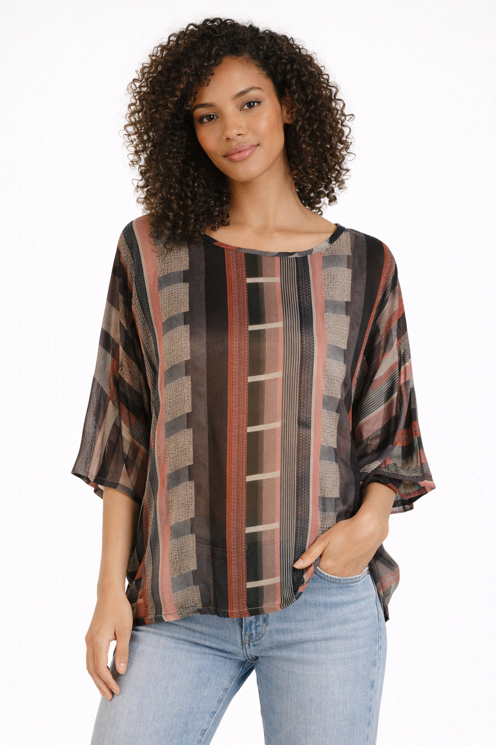 Blusa in Seta con Fantasia Geometrica