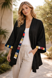 Kimono in Cotone con Applicazioni in Seta