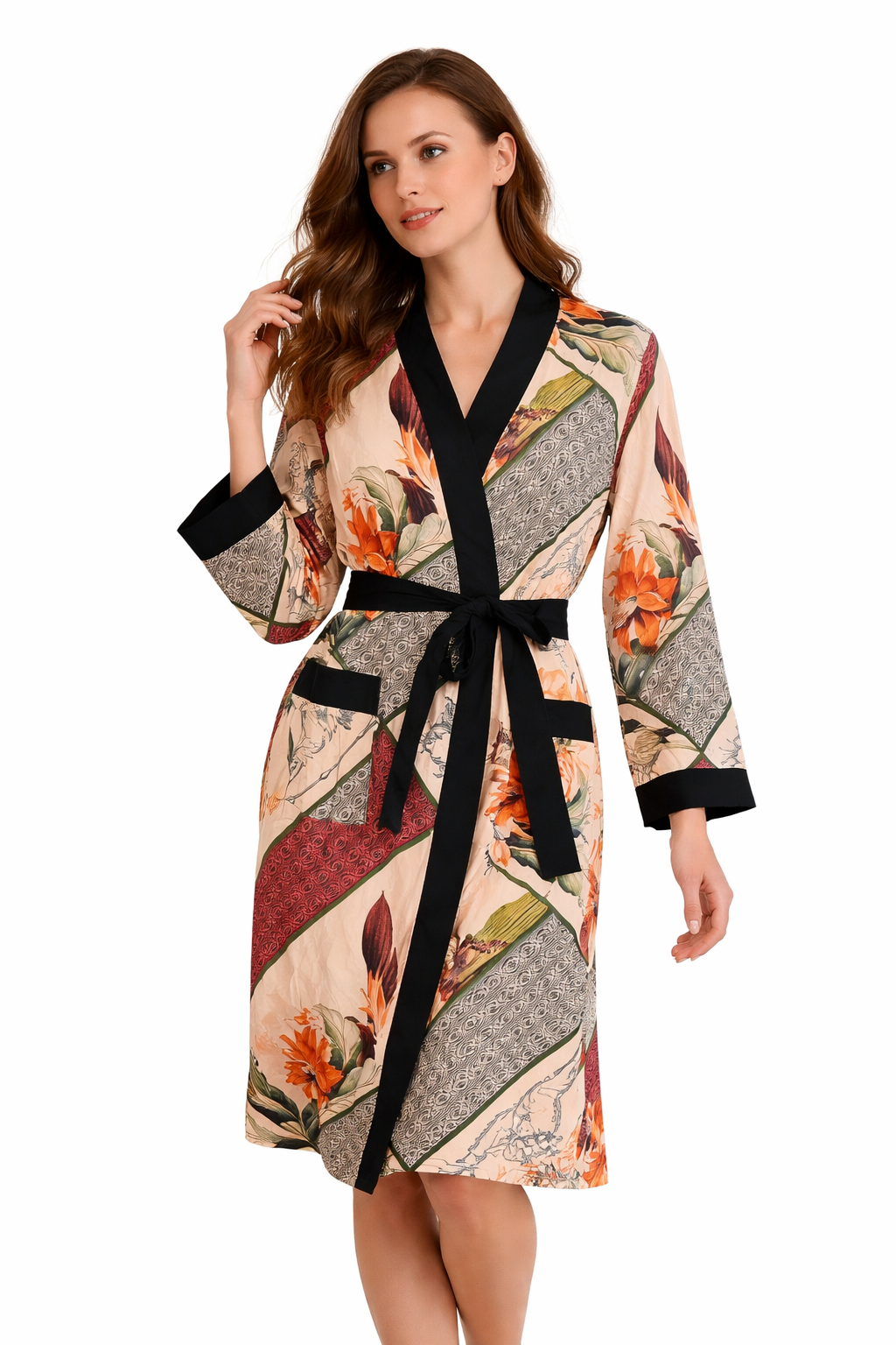 Vestaglia Kimono in Cotone e Viscosa – Stampa Botanica