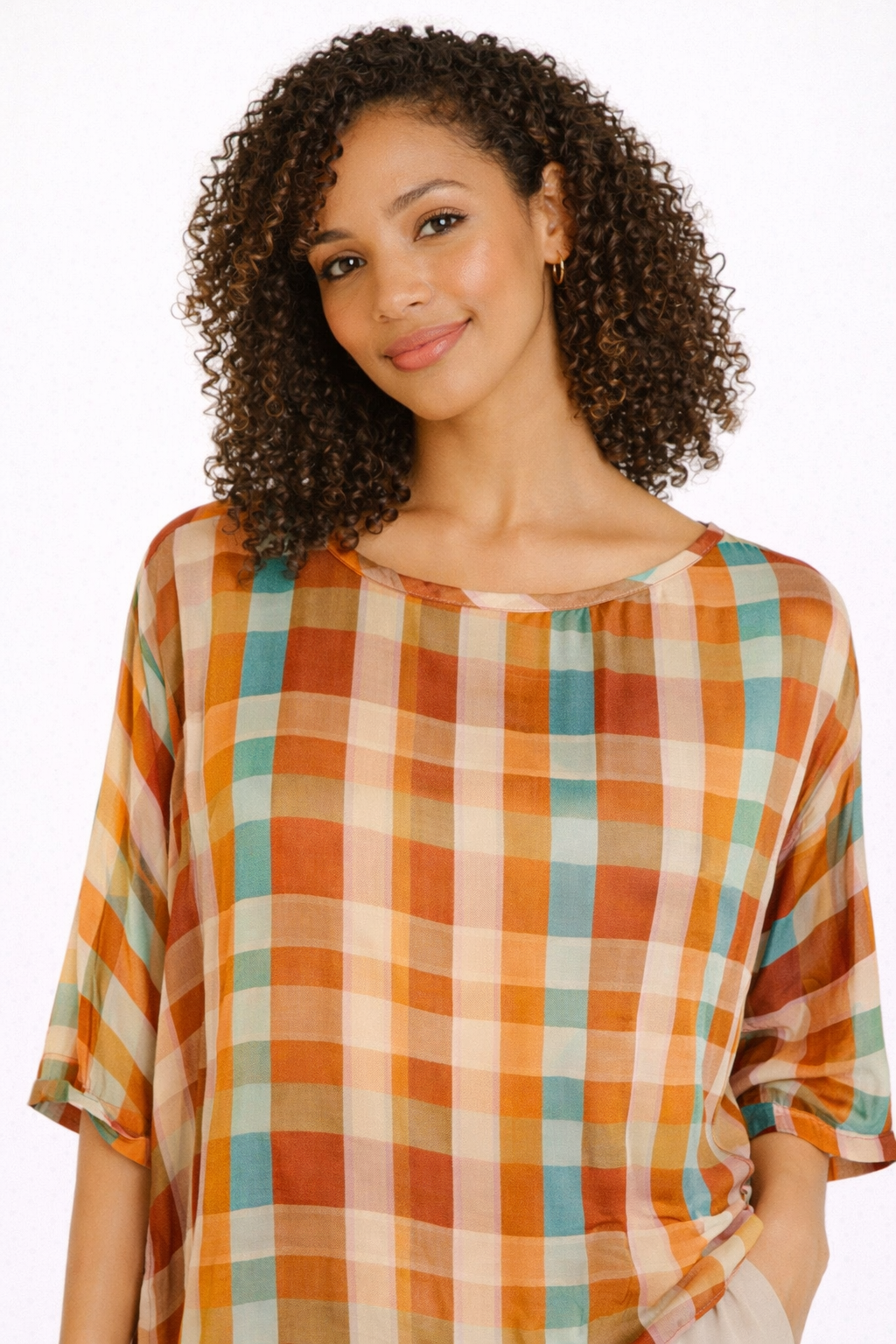 Blusa in Seta a Quadri Multicolore