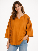 Blusa in Cotone con Inserti Sangallo – Camel