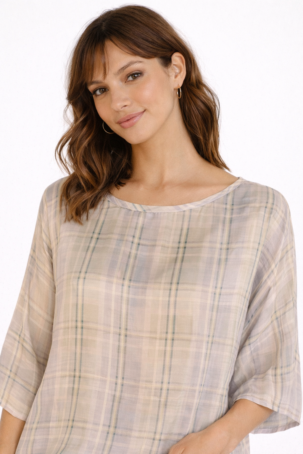 Blusa in Seta a Quadri Tono su Tono