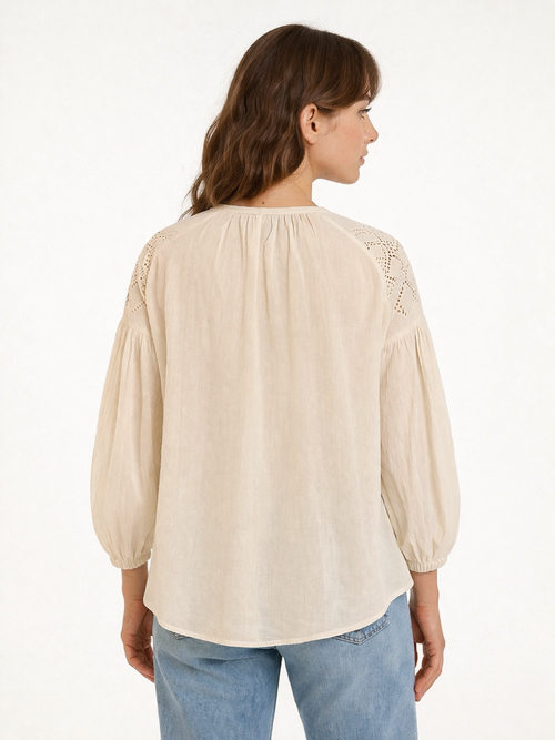 Blusa in Cotone con Inserti Sangallo