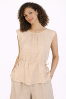 Blusa Senza Maniche in Cotone con Ricami e Laccetti Laterali