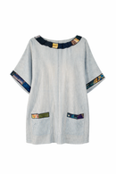 T-Shirt Oversize in Cotone a Righe con Applicazioni in Seta
