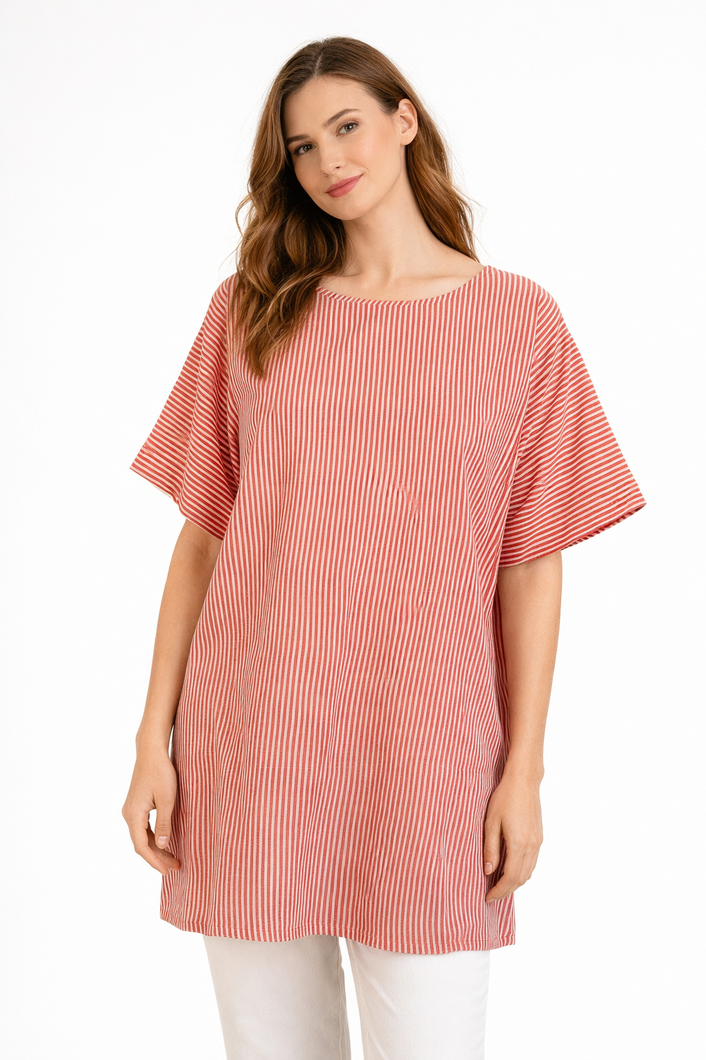 T-Shirt Oversize in Cotone a Righe Rosse e Bianche