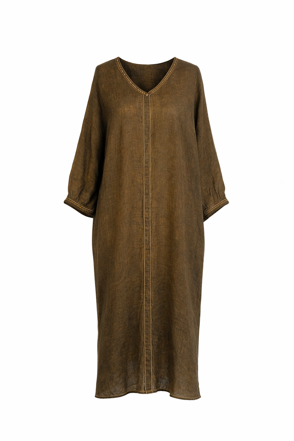 Kaftan in Cotone Verde con Impunture Arancio