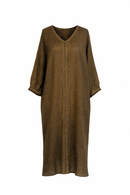 Kaftan in Cotone Verde con Impunture Arancio